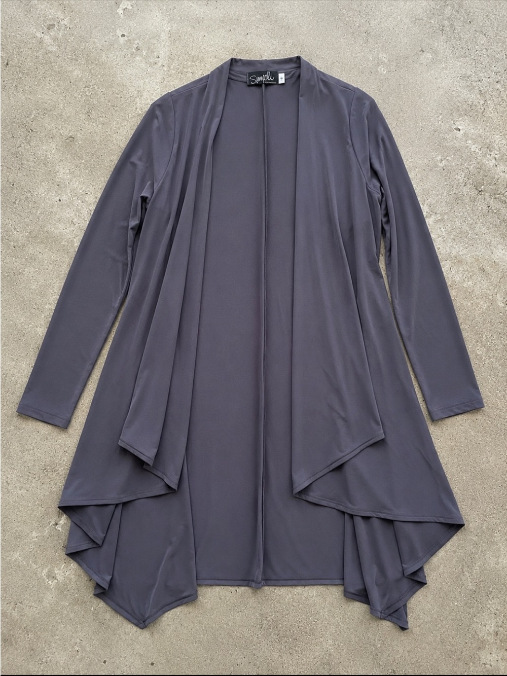 Sympli Open Front Waterfall Cardigan Jacket Woman 6 Grey Stretch Office Classic